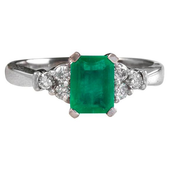 2.50 Ct Emerald  & Diamond 14KW Gold Ring